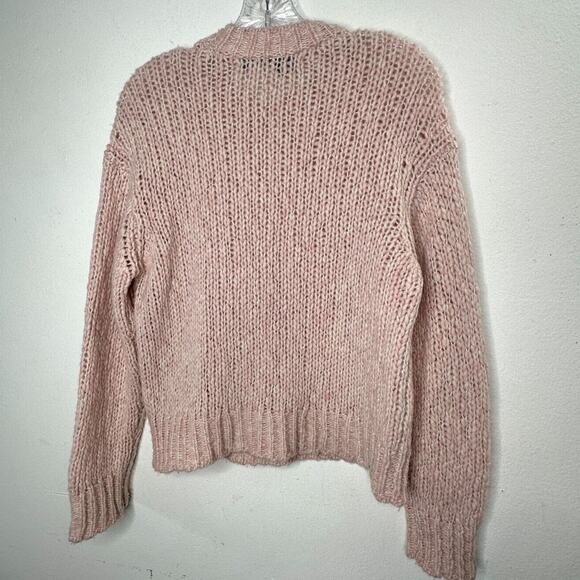 360 Cashmere Abbot Pale Rose Pink Loose Knit Crew Neck Band Cuff Neck Sweater S - Picture 3 of 11